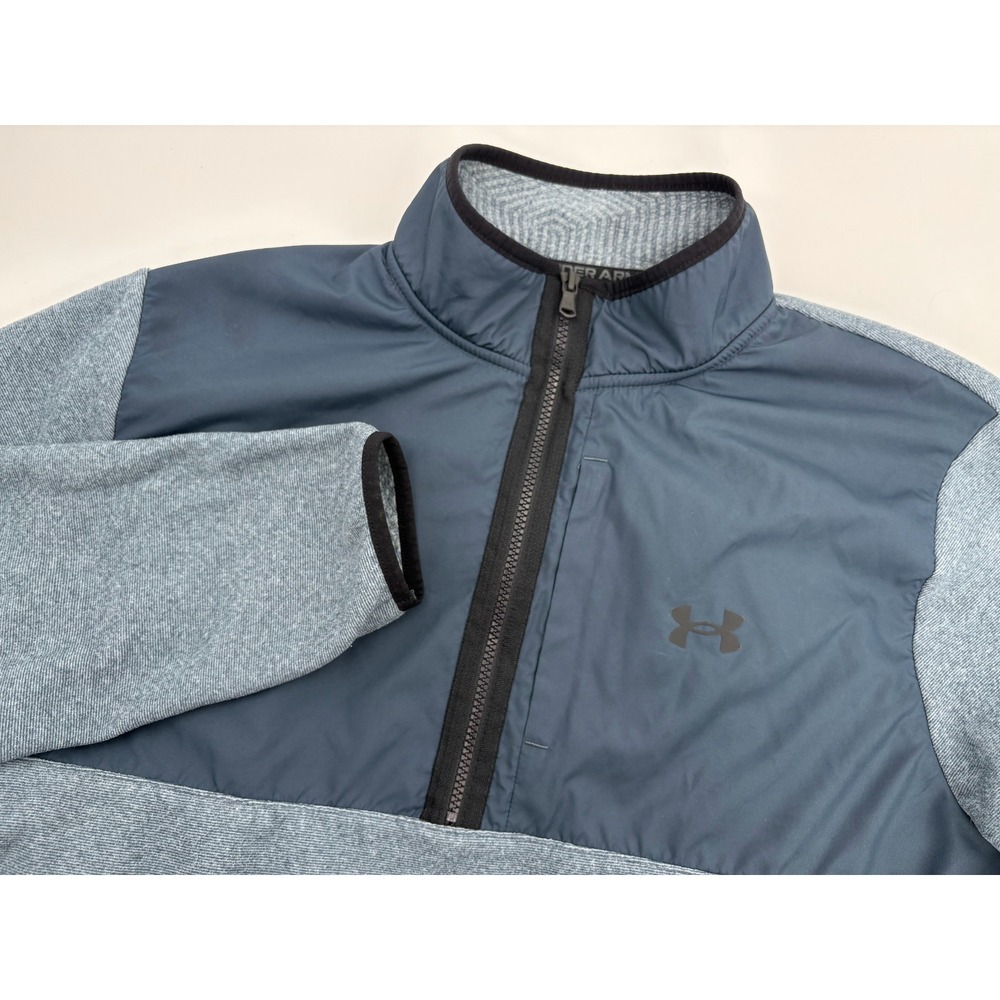 UNDER ARMOUR 1/2 Zip Men's Swacket Large Blue ColdGear Fleece Pullover Jacket